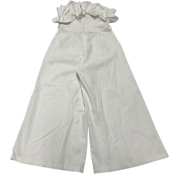 Saints + Secrets Jumpsuit Womens Small White Ruffle Strapless Wide Leg Cropped - Picture 3 of 7
